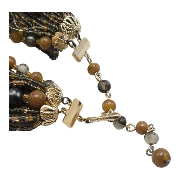 Multi Strand Beaded Statement Necklace Gold Tone Hook Clasp JAPAN Vintage - Picture 6 of 8